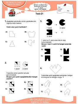 1. sınıf Bilsem Genel Yetenek Testileri